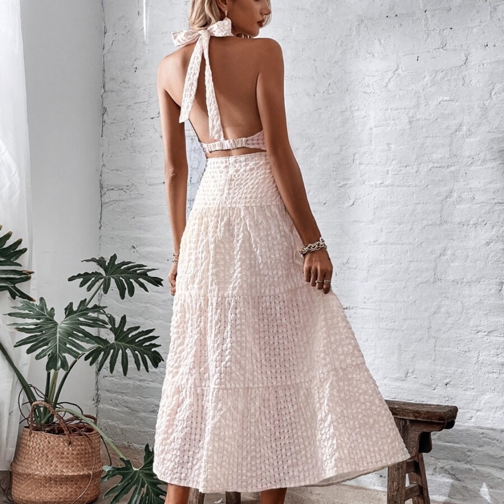 Boho White Halter Cut out Backless Dress Sexy - Picture 5 of 5